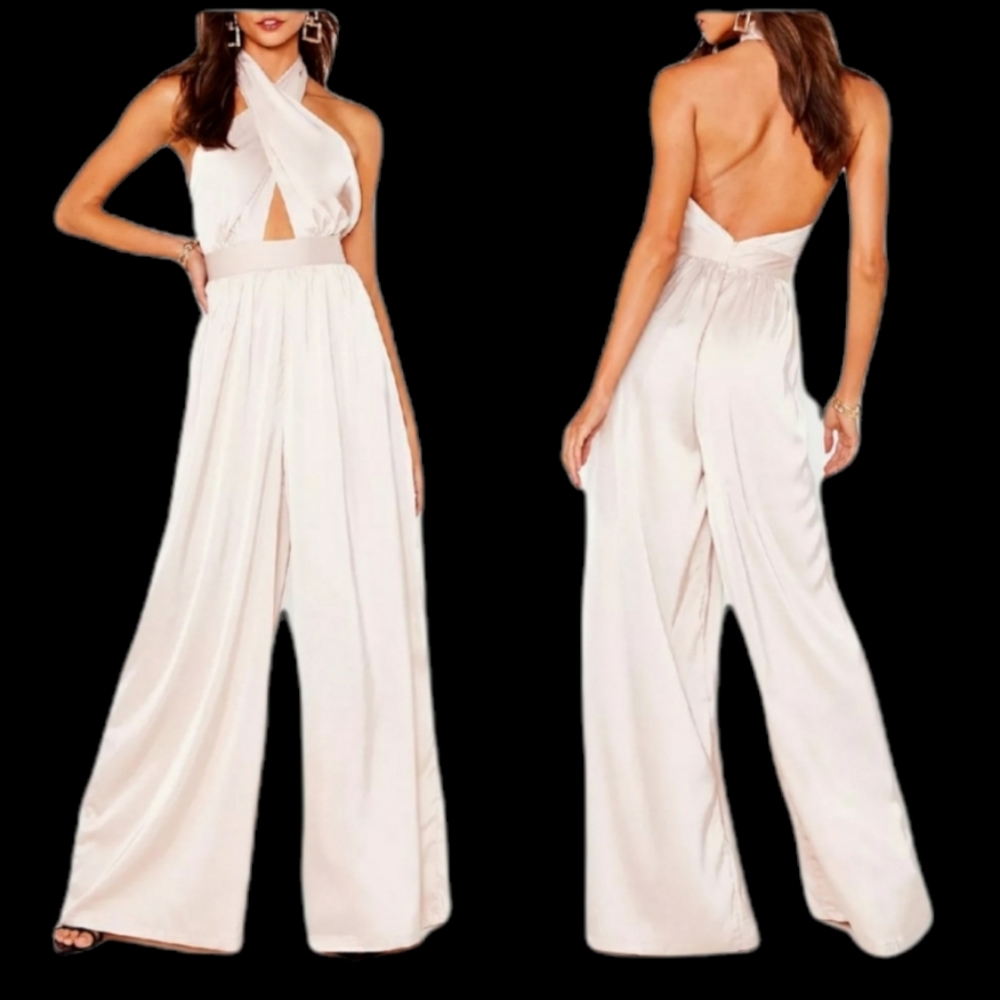 NWT Nasty Gal Wide Leg Satin Halter Jumpsuit 6